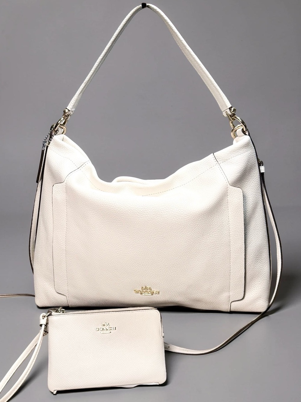 COACH Scout Hobo Bag & Wristlet Bundle ✨ Chalk White Pebbled Leather✨Style 34312